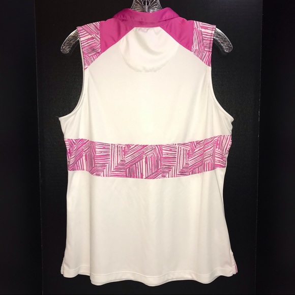 PGA TOUR golf shirt, sleeveless with zip neck, white & hot pink, design on back - Picture 6 of 10